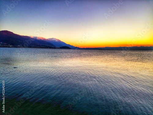 Lake sunset mountains