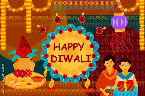 Indian family celebrating Bhai Dooj during Happy Diwali festival background kitsch art India