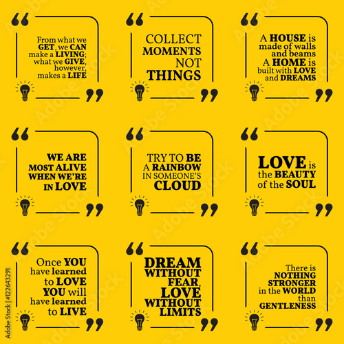 Set of motivational quotes about home, moments, love, life, drea