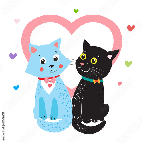 Love Cats. Vector Cartoon Animals Illustration. Two Cats. I Love You So Much. Favorite Cat Toys. Cats For Sale. Cats Claw. Cats Meow. Cats Toys. Cats Paw. Cats For Adoption. Vector Image.