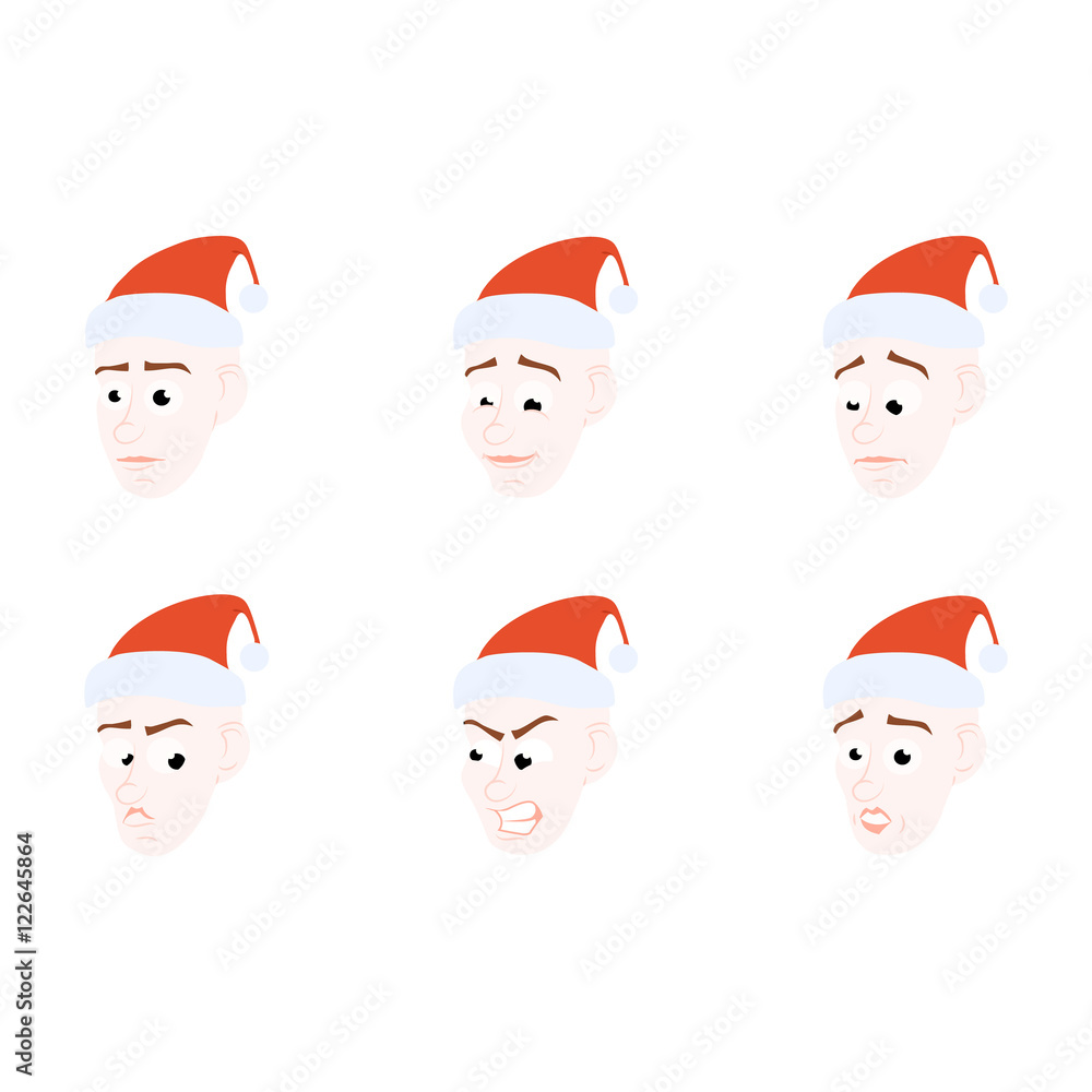 Set of cartoon face Young Santa Claus emotions Set of cartoon face Young Santa Claus emotions