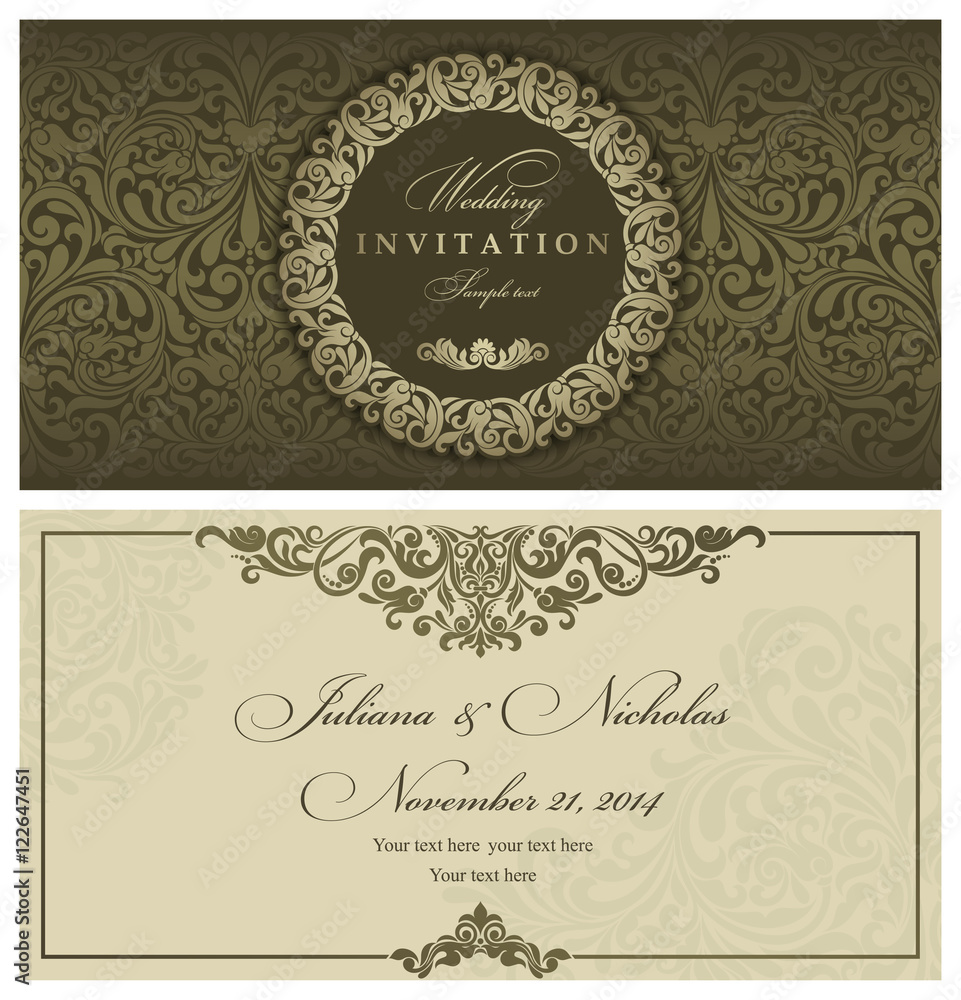 Set of 2 Wedding Invitation card Baroque