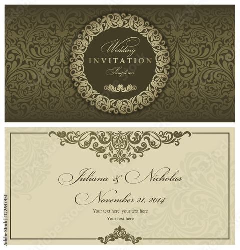 Set of 2 Wedding Invitation card Baroque