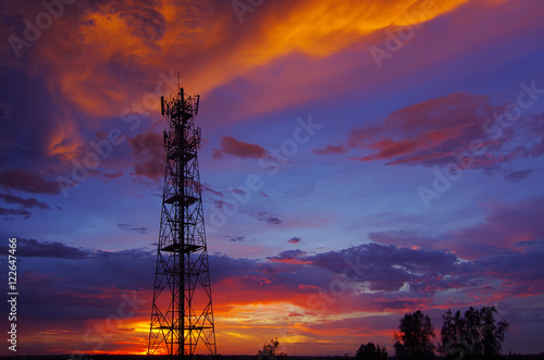 Fotografie, Obraz Silhouettes Telecommunication tower