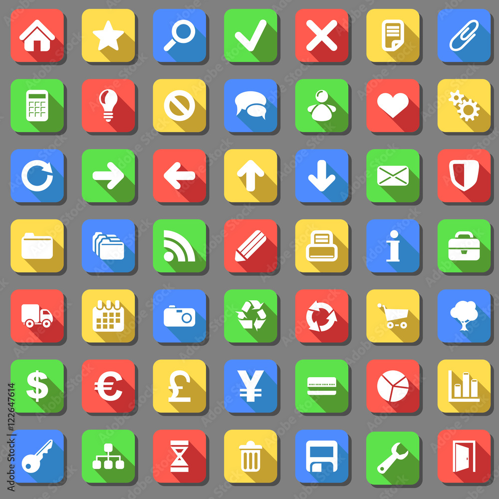 Set of plain white vector icons with shadow effect. No gradients Set of plain white vector icons with shadow effect. No gradients