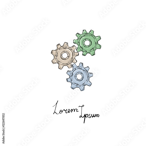 Vector gears icon. Doodle style. photo