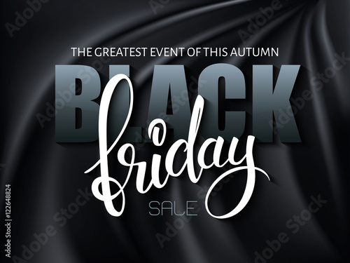 vector illustration of black friday poster with 3d and hand lettering text on black silk background