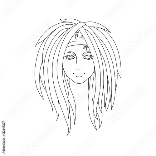 Young girl with dreadlocks. Picture for coloring.