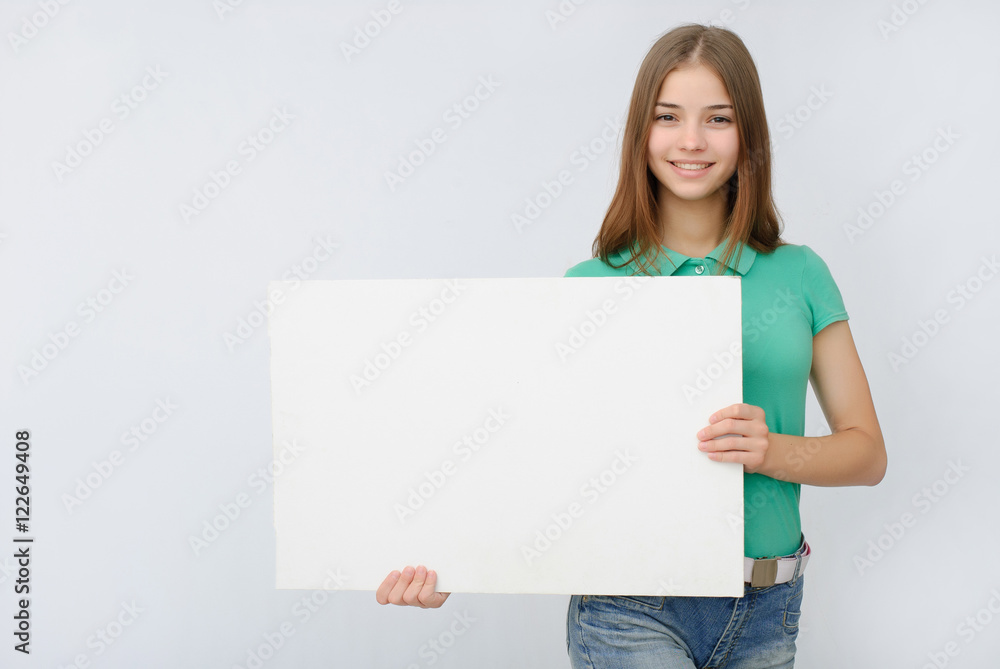 Woman showing copy space for product or text on open hand palm, smiling joyful and happy. Woman showing copy space for product or text on open hand palm, smiling joyful and happy.