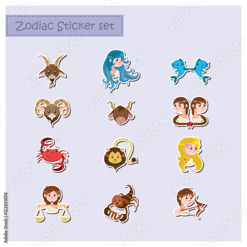 Cartoon zodiac stickers set
