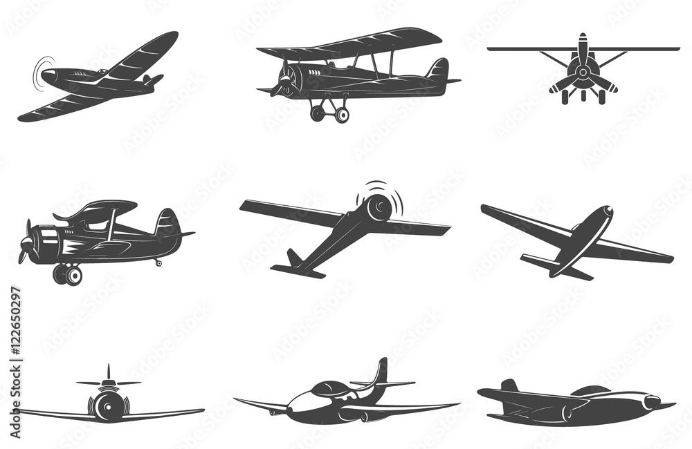Set of the planes icons isolated on white background. Vector pla