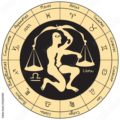 Libra on the background of the circle with the signs of the zodiac