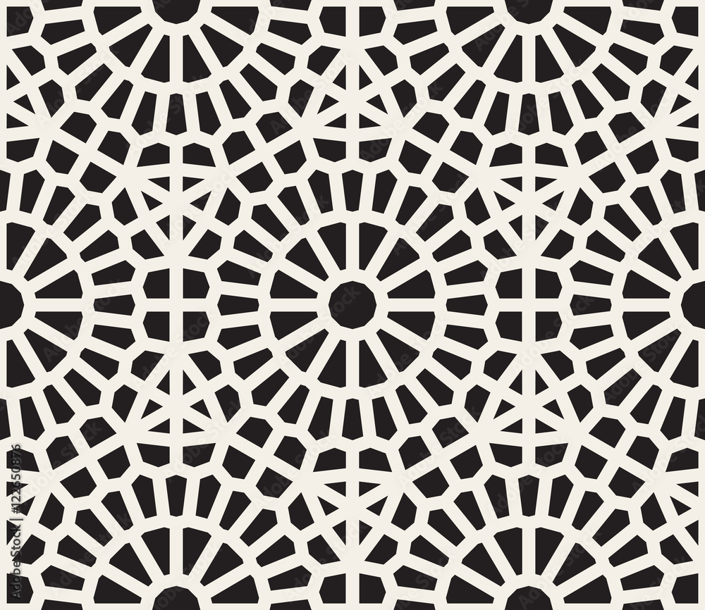 Vector Seamless Black And White Geometric Lace Grid Pattern