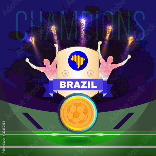 Digital vector  football and soccer brazil champions  gool  abstract sportmen with hand in the air  stadium with lights