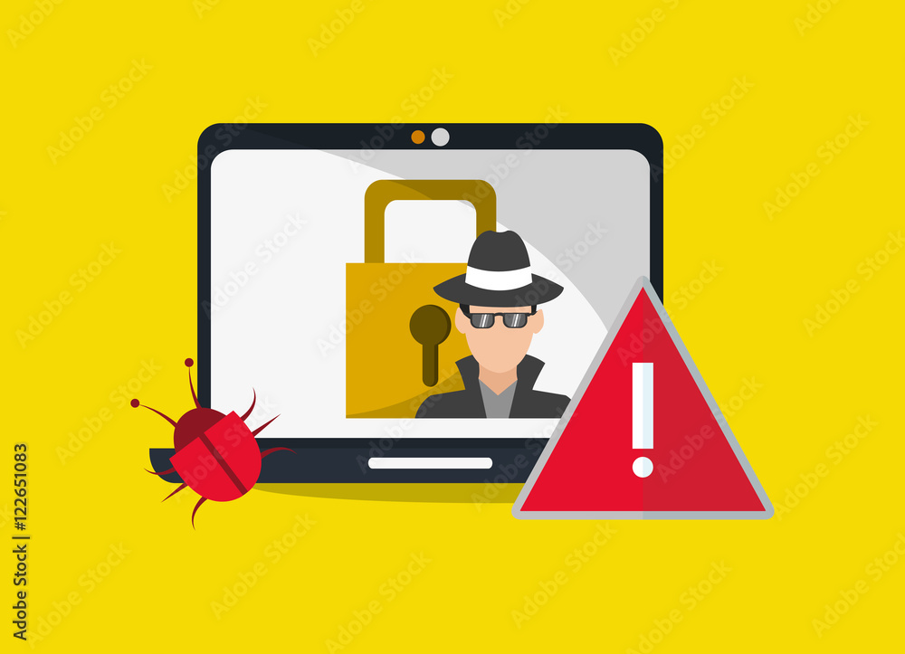 computer with virtual security system icons image vector illustration design 