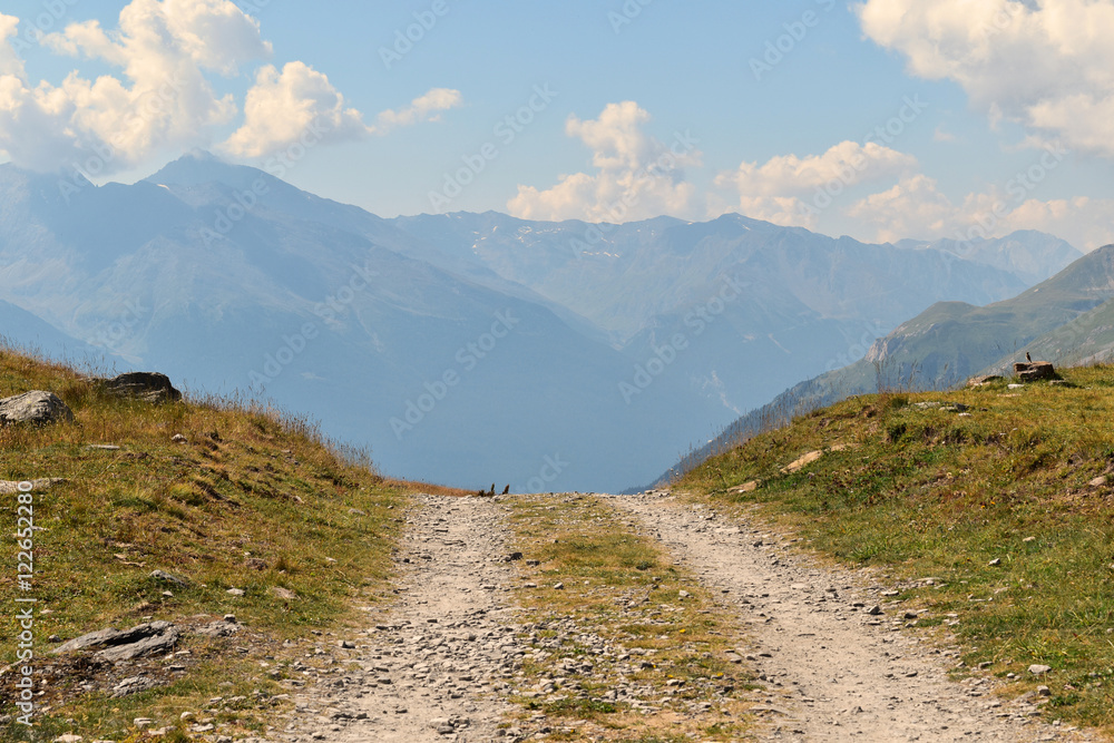 A road rising up in the mountains, Vanoise National Park, France A road rising up in the mountains, Vanoise National Park, France
