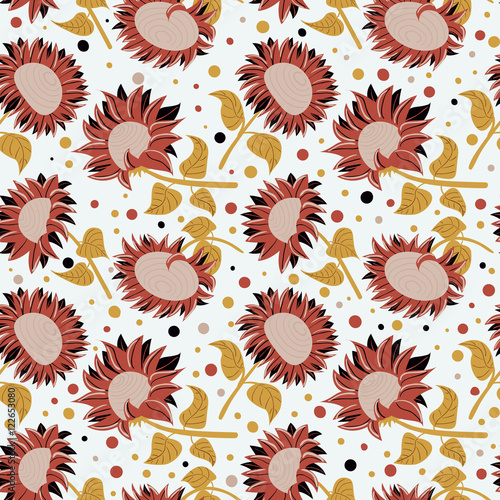 Decorative beauty sunflowers vector seamless pattern