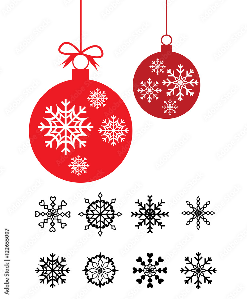 Vector of decoration christmas ball with set of snowflakes Vector of decoration christmas ball with set of snowflakes
