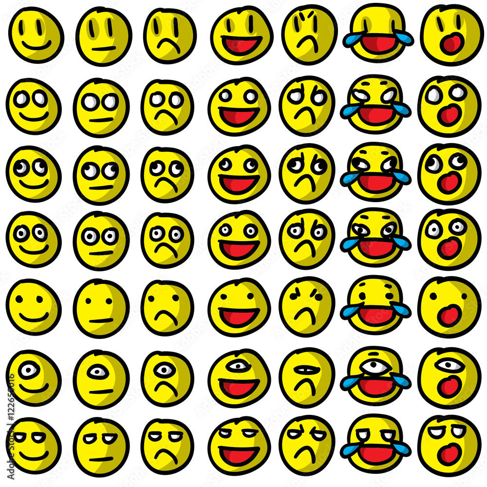 Emoji / Emoticon / Smiley Vector set. Colored, shaded, on white ...