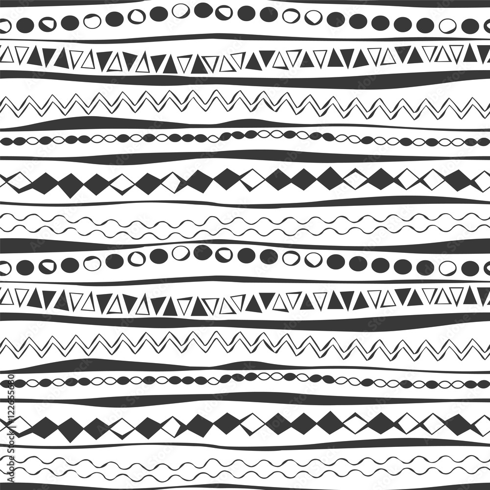Simple ethnic seamless pattern for fabric, black and white Simple ethnic seamless pattern for fabric, black and white