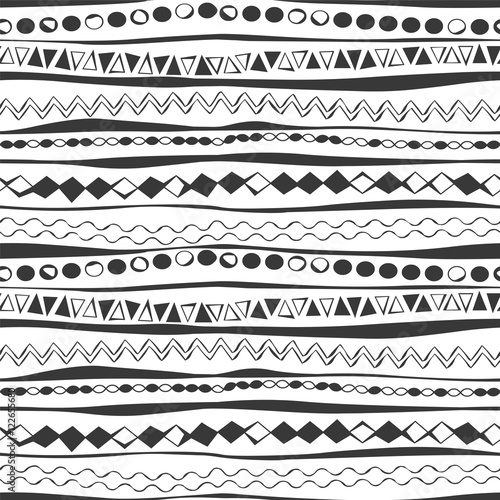 Simple ethnic seamless pattern for fabric, black and white