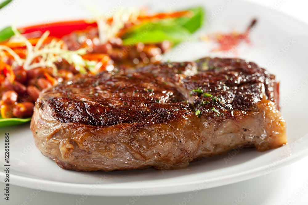 Beef Steak with Red Bean Garnish Beef Steak with Red Bean Garnish