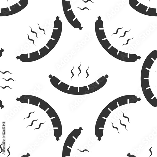 Sausage icon seamless pattern on white background. Vector Illustration