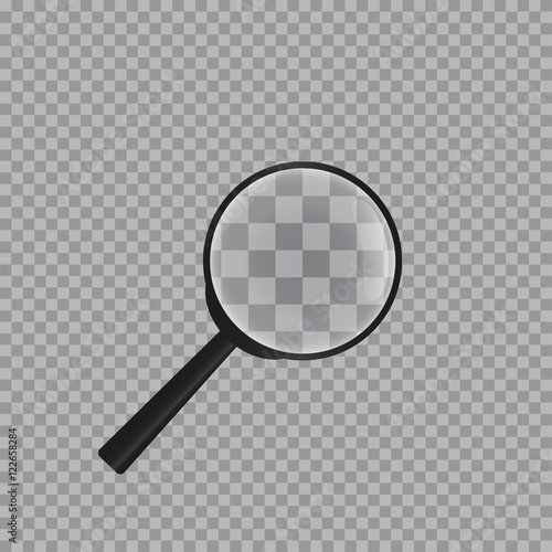 Realistic magnifying glass isolated on checkered background .Magnifying glass object for zoom and tool with lens for magnifying. Vector illustration.