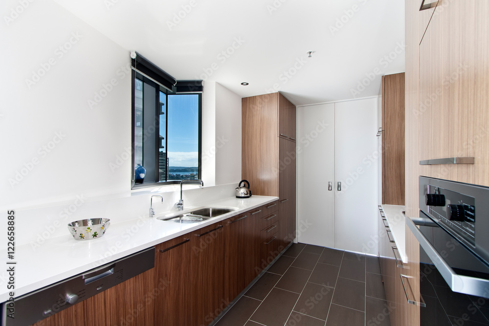 Fototapeta premium Modern gourmet kitchen interior. spacious great room 