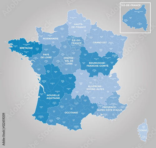 France Carte Régions Départements 2016