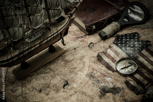 Foto Columbus day and world map background