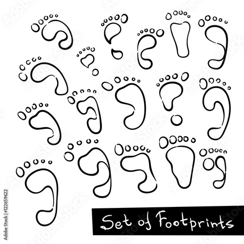 Set of Footprint Doodle Icons, human footstep.