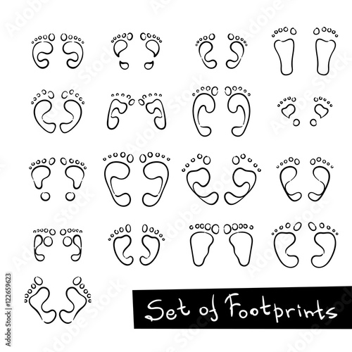 Set of Footprint Doodle Icons, human footstep.