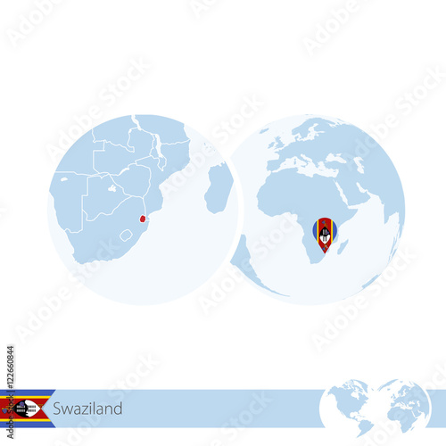 Swaziland on world globe with flag and regional map of Swaziland photo