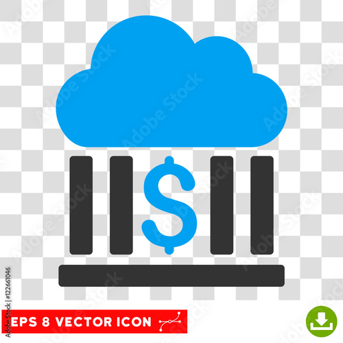 Cloud Bank vector icon. Image style is a flat blue and gray pictogram symbol.