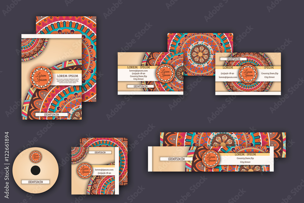 Obraz premium corporate identity vector templates set with mandala pattern ethnic elements