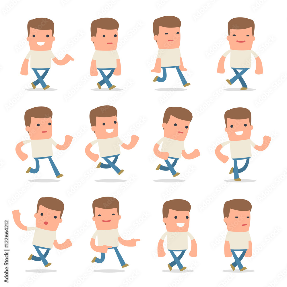 Set of Funny and Cheerful Character Customer goes and runs poses Set of Funny and Cheerful Character Customer goes and runs poses