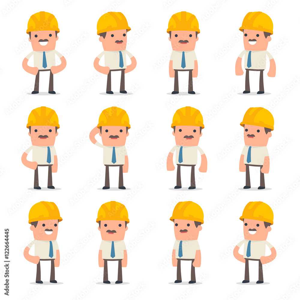Set of Happy and Cheerful Character Foreman standing in relaxed Set of Happy and Cheerful Character Foreman standing in relaxed