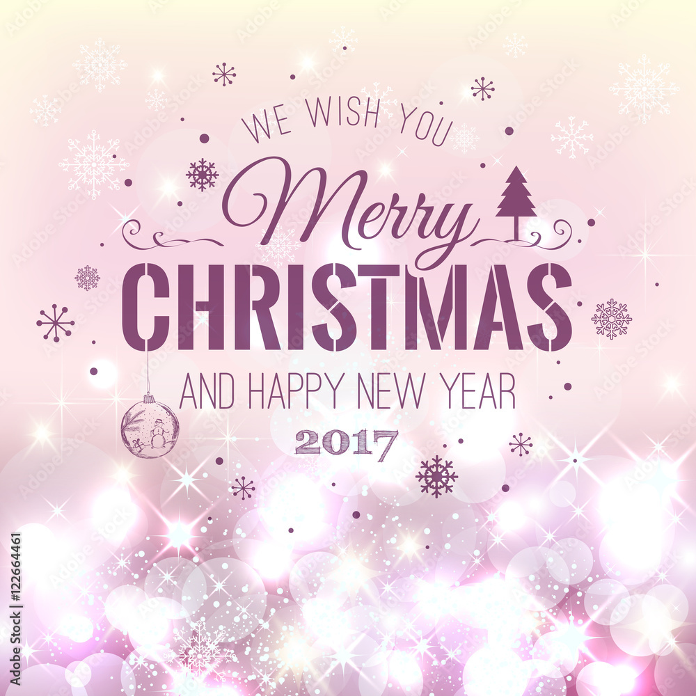 Christmas And New Year Typographical on shiny Xmas background with snowflakes, light, stars. Vector Illustration. Xmas card Christmas And New Year Typographical on shiny Xmas background with snowflakes, light, stars. Vector Illustration. Xmas card