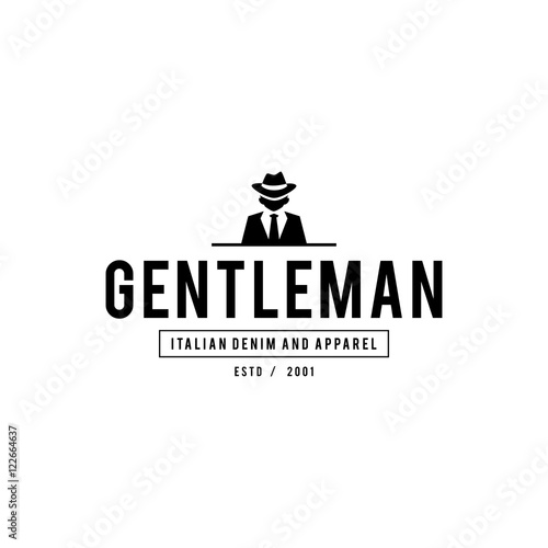 Retro badge Gangsters and Mafia themed. Man in black suit. Vector illustration