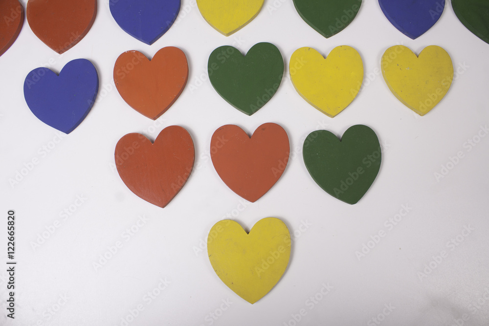 colorful wooden toys hearts