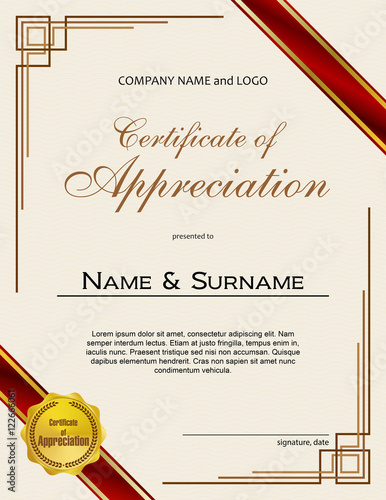 Certificate of Appreciation with medal and ribbon portrait version