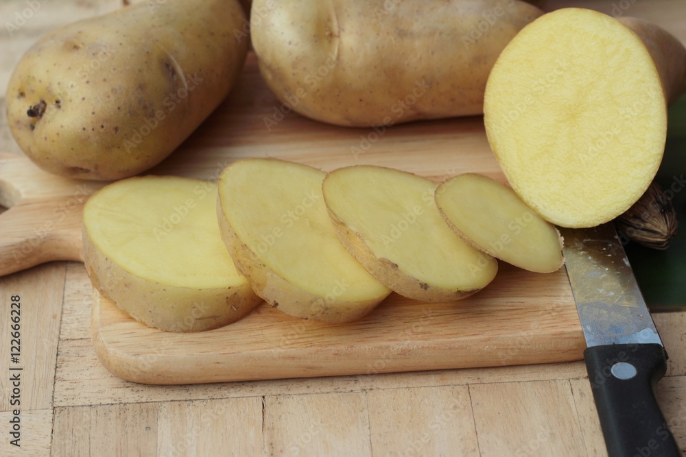 Potatoes raw vegetables with slices for cooking. Potatoes raw vegetables with slices for cooking.