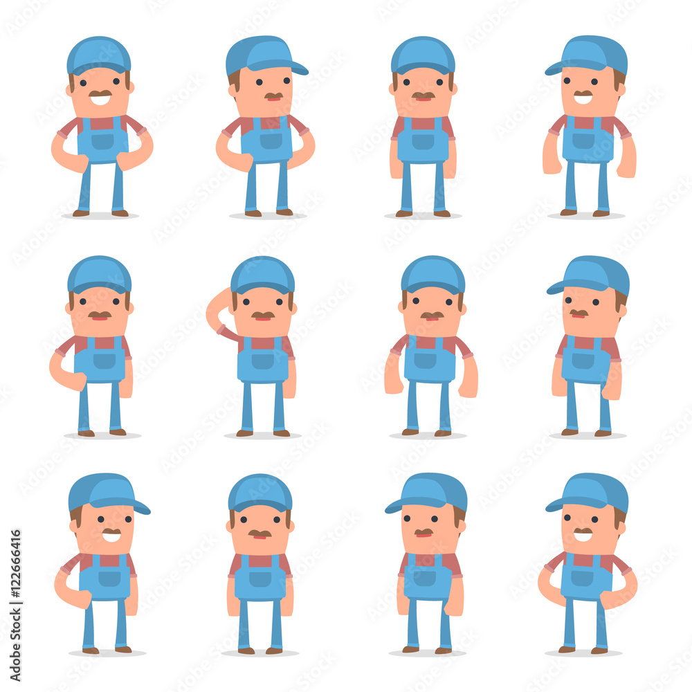 Set of Happy and Cheerful Character Technician standing in relax Set of Happy and Cheerful Character Technician standing in relax