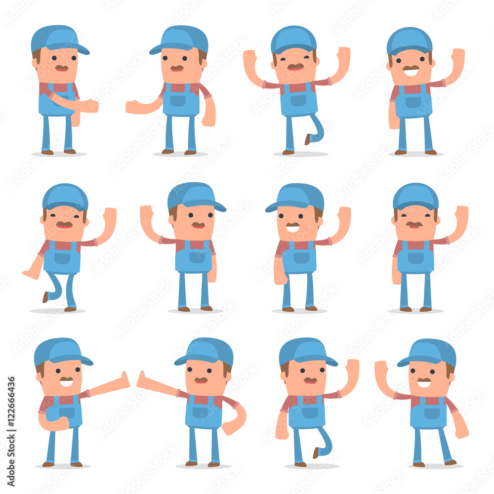 Set of Funny and Cheerful Character Technician welcomes poses