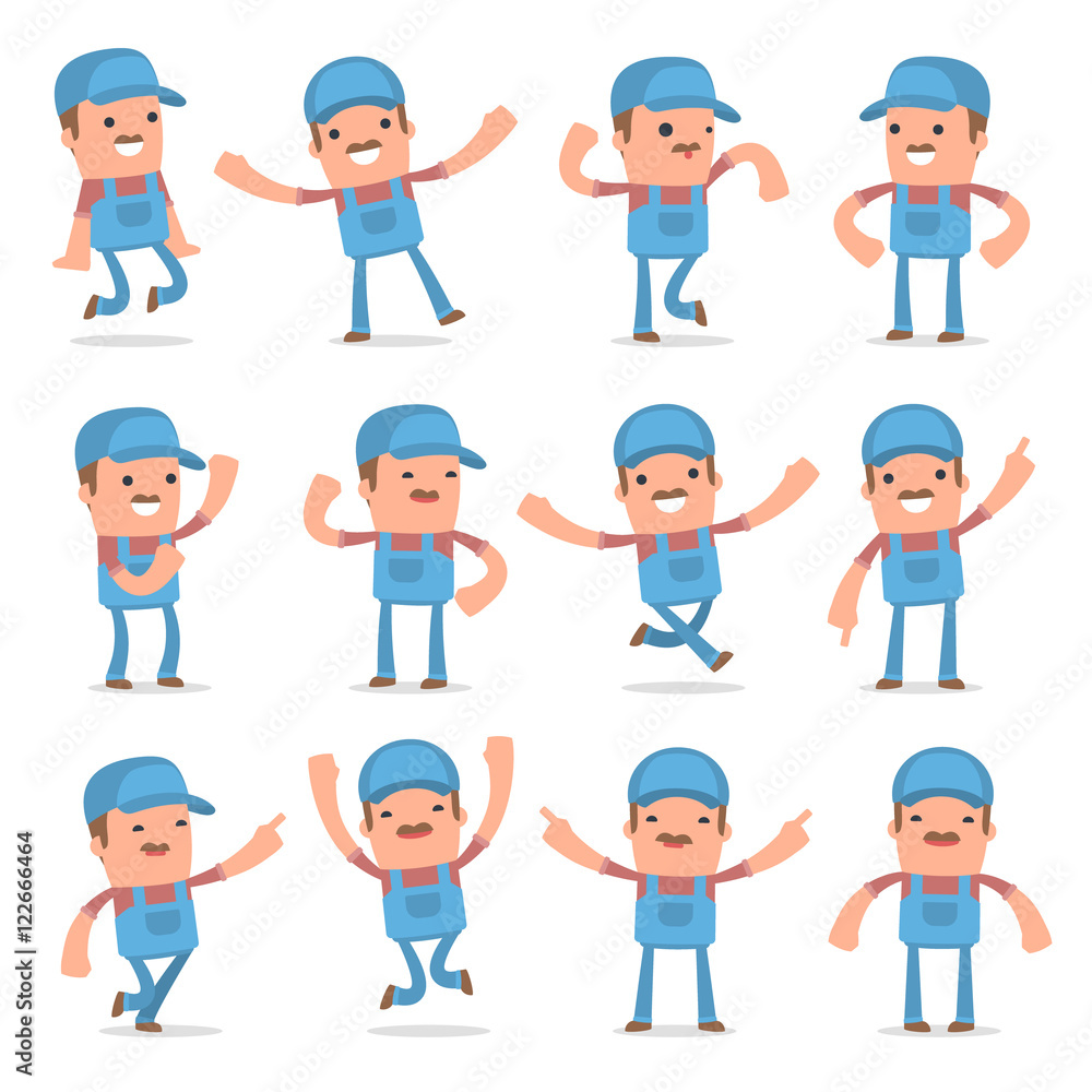 Set of Laughing and Joyful Character Technician in celebrates an Set of Laughing and Joyful Character Technician in celebrates an