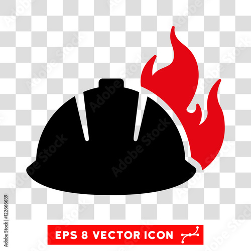 Vector Fire Helmet EPS vector icon. Illustration style is flat iconic bicolor intensive red and black symbol on a transparent background.