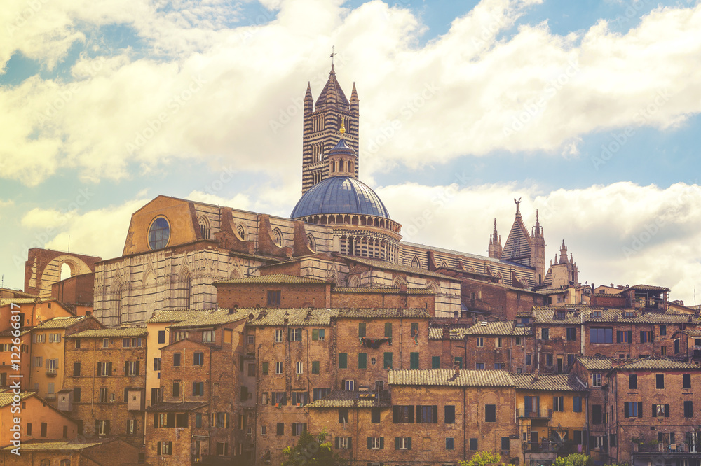 Beautiful view of the historic city of Siena, Italy.Retro,vintage image
