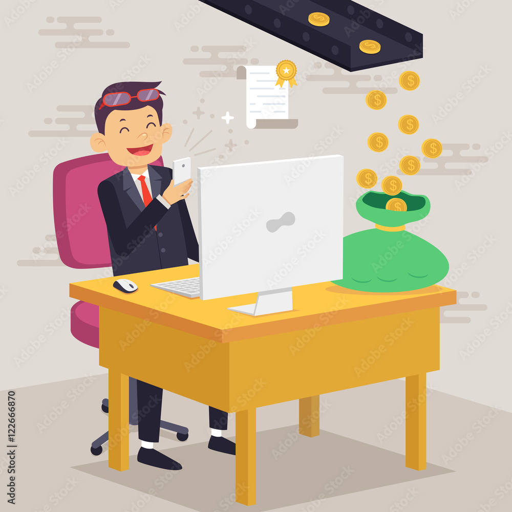 Happy Businessman Making Money Concept Happy Businessman Making Money Concept