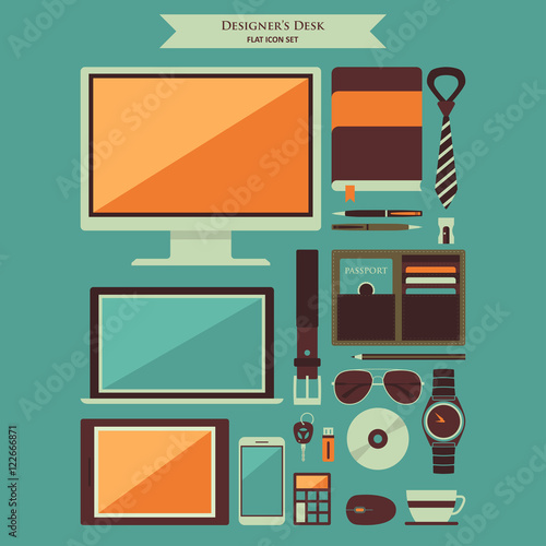 Designer Desktop Items Flat Icons
